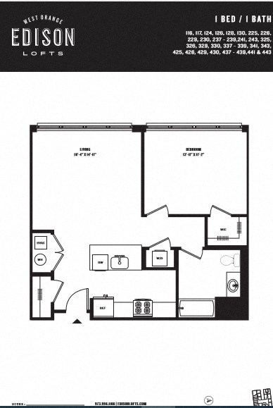 a floor plan of a 1 bedroom apartment
